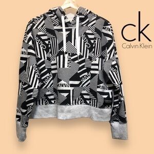 Women's Calvin Klein Gray Logo Print Pullover Hoodie S